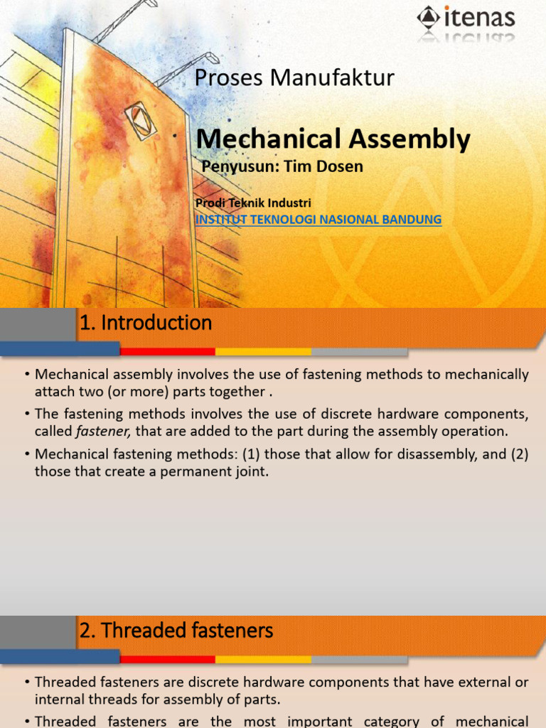 Mechanical Assembly Techniques Overview | PDF | Screw | Rivet