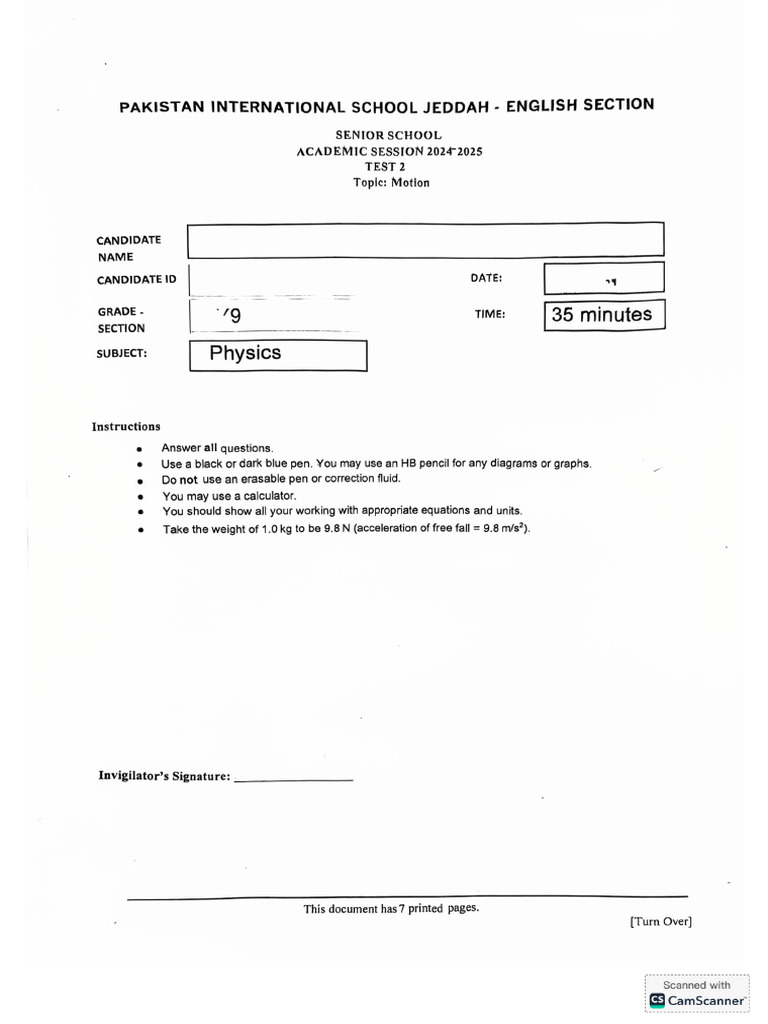 Y9 Physics Test 2 Unsolved | PDF