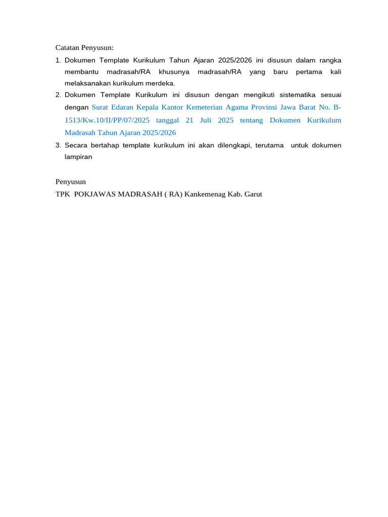 Template Kurikulum RA 2025/2026 | PDF