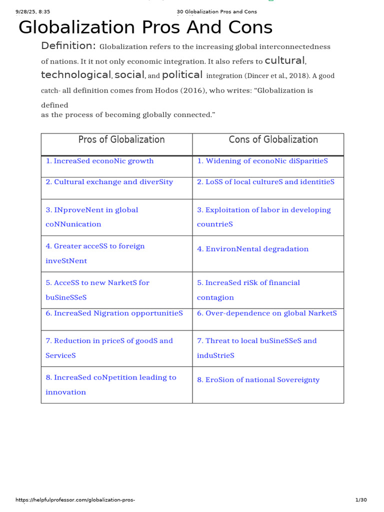 Globalization Pros and Cons (2025) | PDF | Globalization | Economic ...