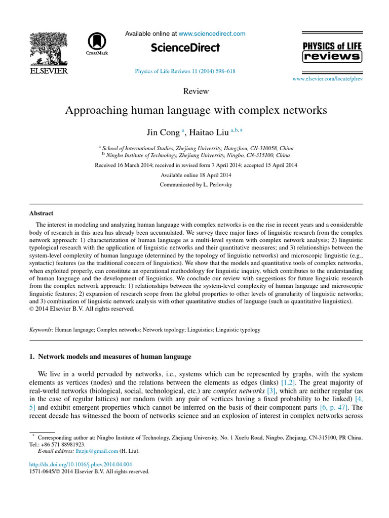 Approaching Human Language With Complex Networks (Cong & Liu 2014 ...