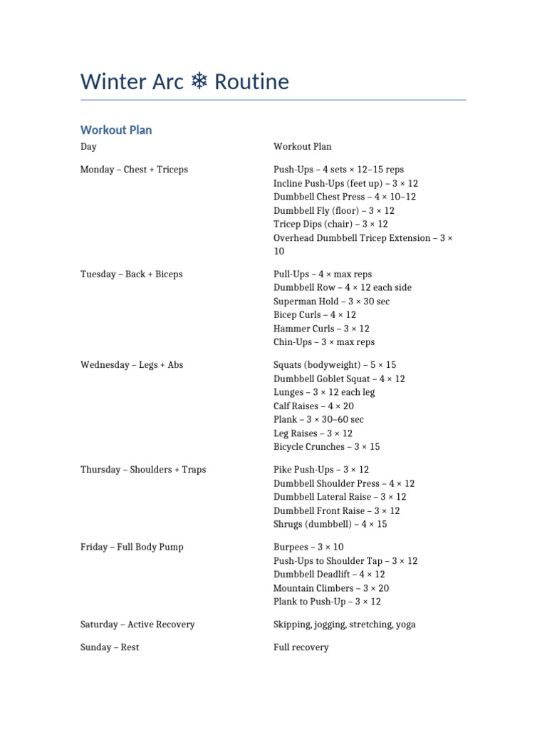 Winter Arc Routine Simple-1 | PDF