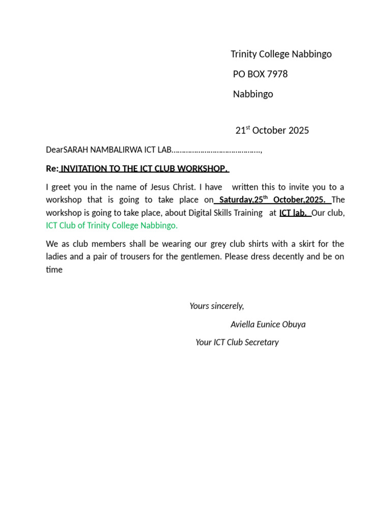 ICT Club Workshop Invitation 2025 | PDF