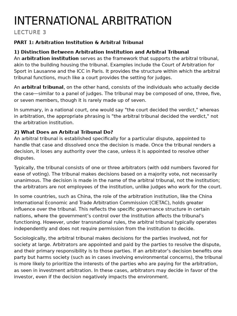 International Arbitration (L 3) | PDF | Arbitration | Arbitral Tribunal