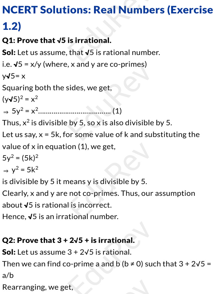 Proving Irrational Numbers: NCERT Solutions | PDF | Rational Number ...
