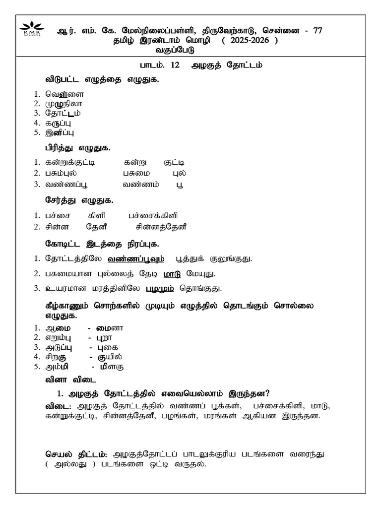 II STD Term 2 Ln.12 C.W Notes PDF | PDF