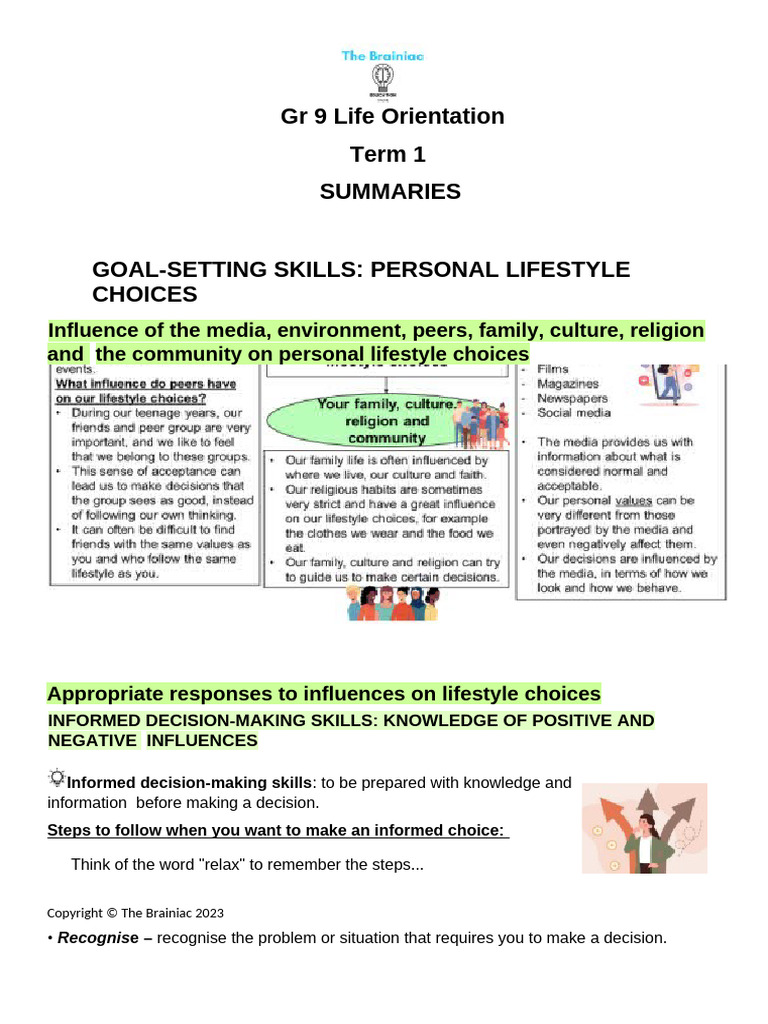 Gr 9 Life Orientation: Goal-Setting & Choices | PDF | Teenage Pregnancy ...