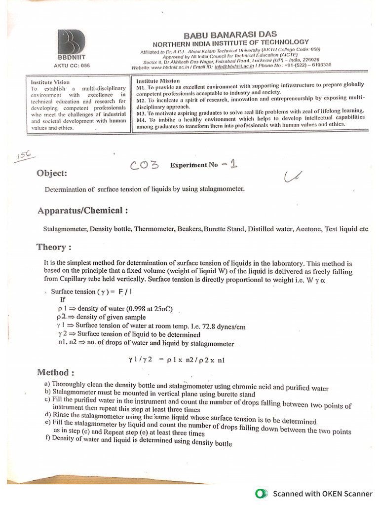 Experiment No 5 Surface Tension | PDF