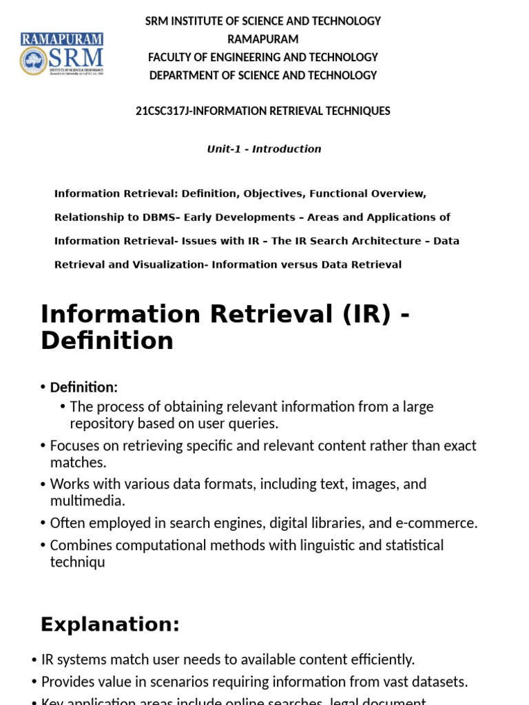 Information Retrieval Techniques Overview | PDF | Search Engine ...
