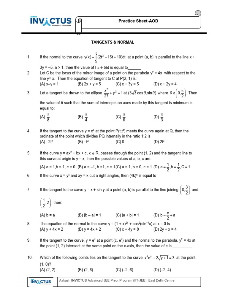 AOD Tangent Normal SB | PDF | Tangent | Algebraic Geometry