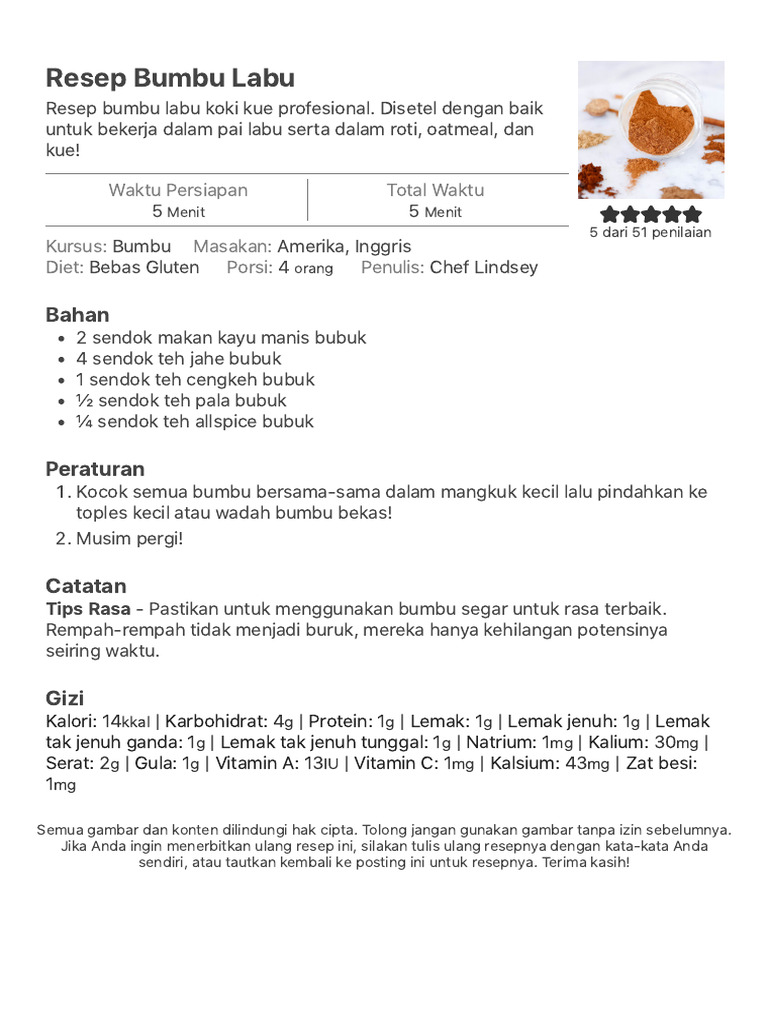 Resep Bumbu Labu - Chef Lindsey Farr | PDF