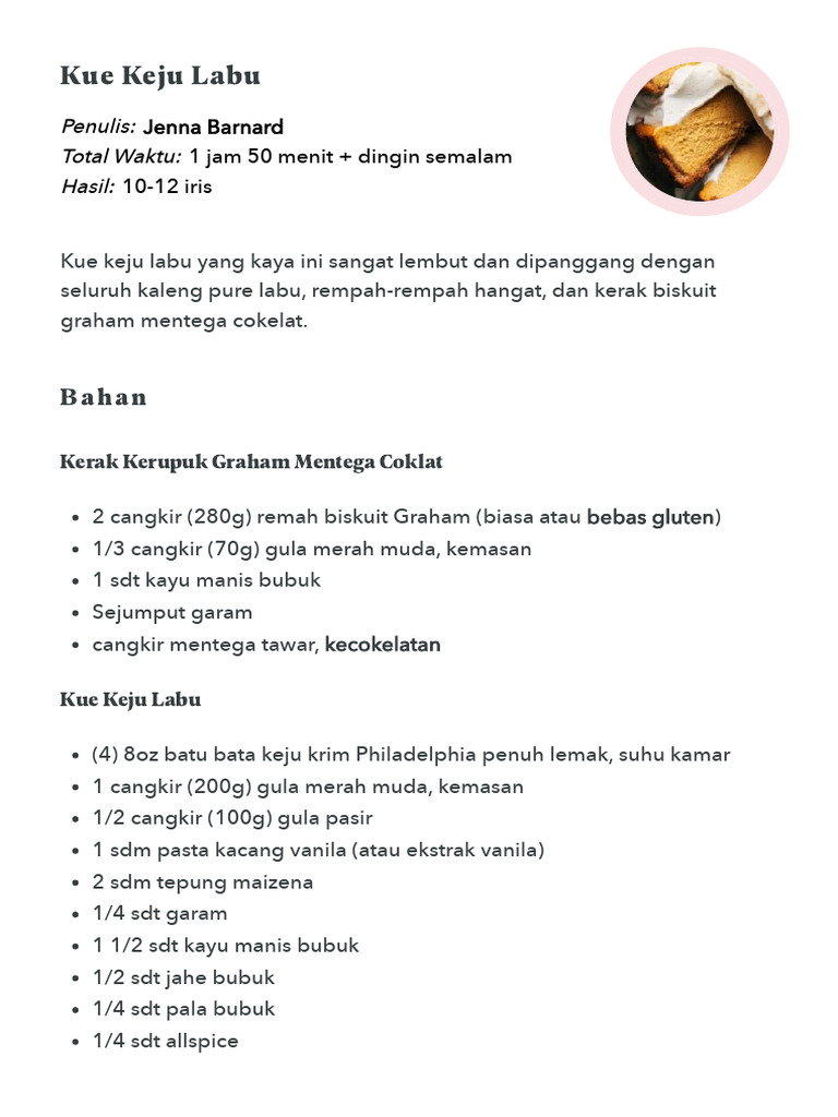 Resep Kue Keju Labu Lembut dan Kaya | PDF