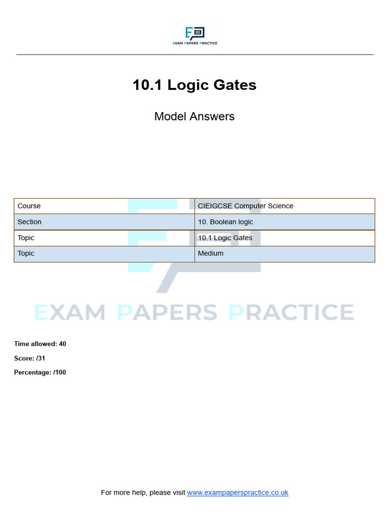 10.1 Logic Gates Model Answers | PDF
