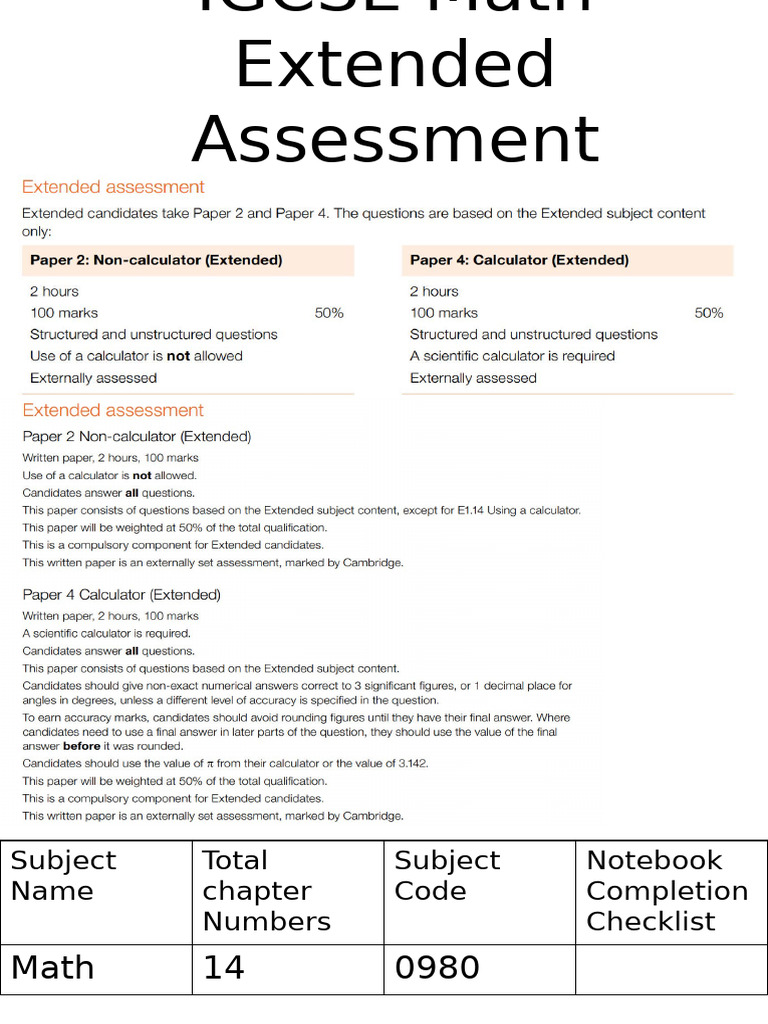 IGCSE Math Extended Assessment Guide | PDF