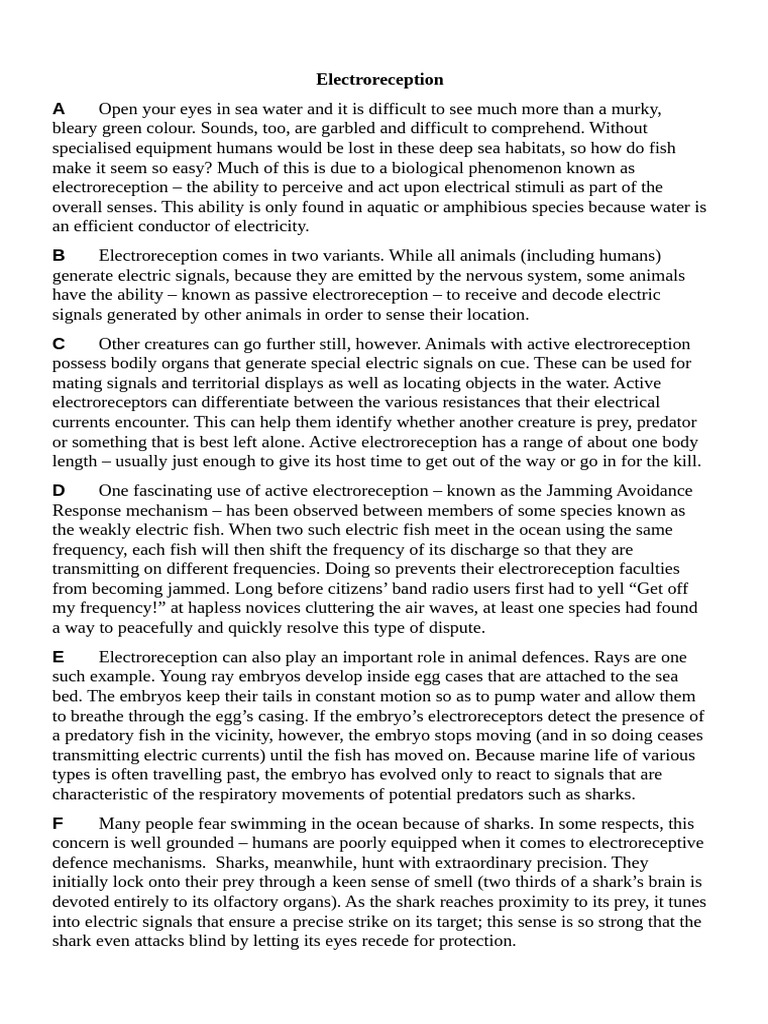 Understanding Electroreception in Fish | PDF | Time Travel | Fish