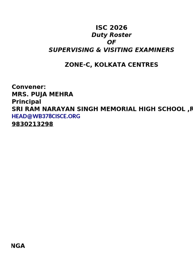 Supervising & Visiting Examiner Duty Roster Isc 2026 - Revised | PDF ...