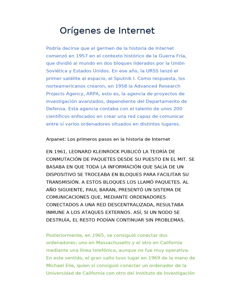 Orígenes de Internet | PDF | Red mundial | Internet y web