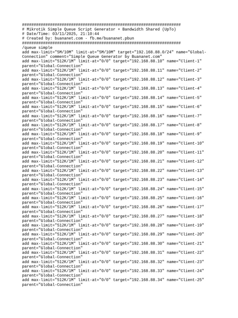 Mikrotik Simple Queue Script Guide | PDF