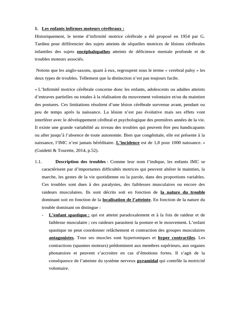 Comprendre l'infirmité motrice cérébrale | PDF | Infirmité motrice ...