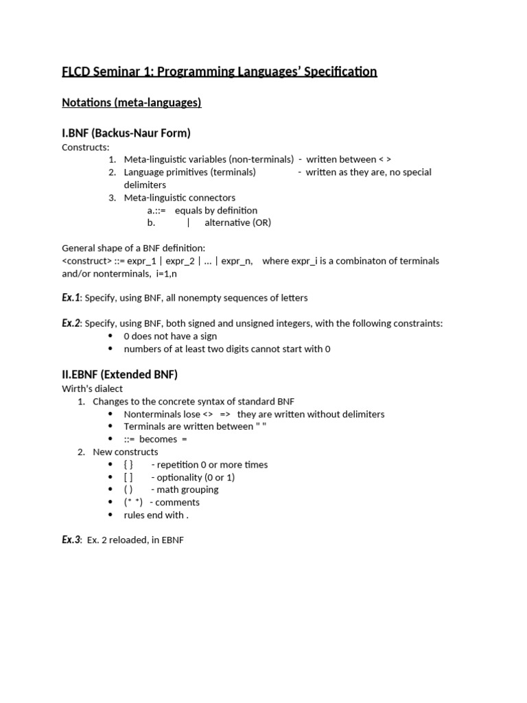 BNF and EBNF Syntax for Programming Languages | PDF