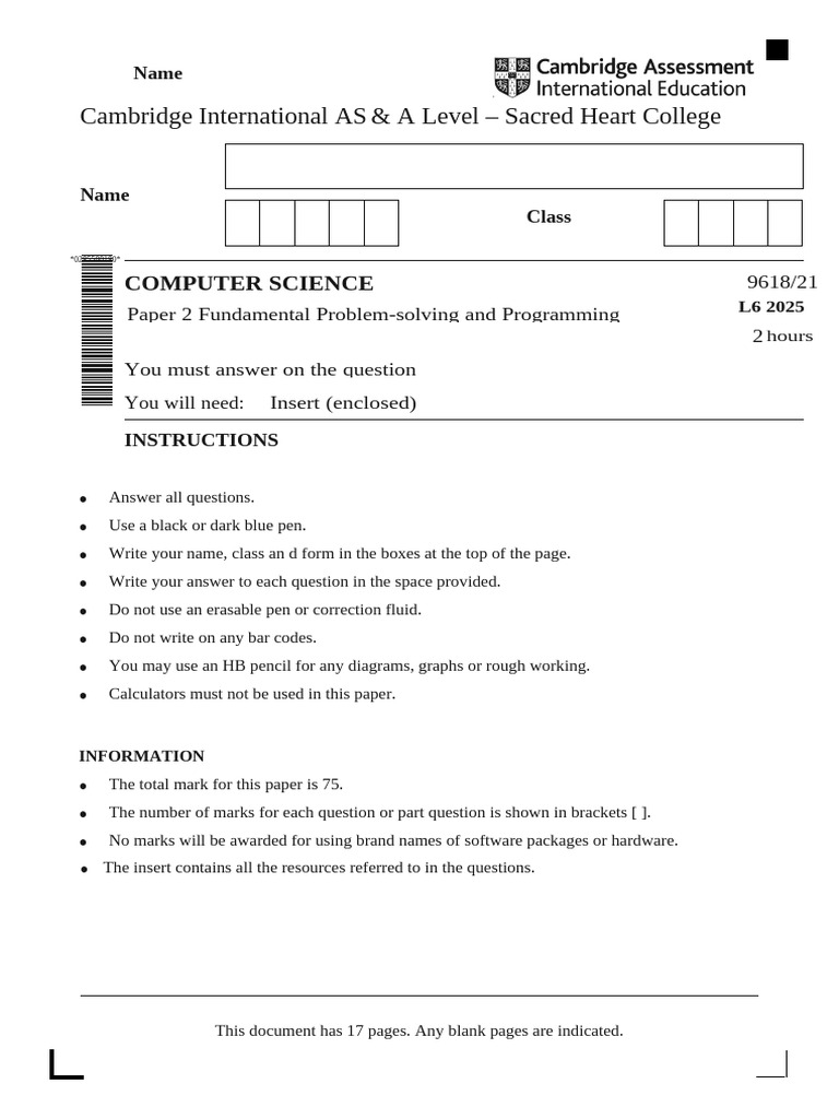 A Level Computer Science Exam Paper | PDF | Boolean Data Type ...