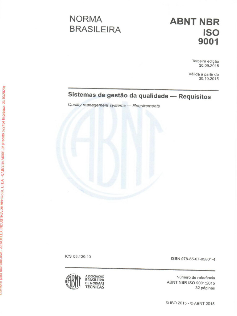 Abnt NBR Iso 9001 2015 | PDF