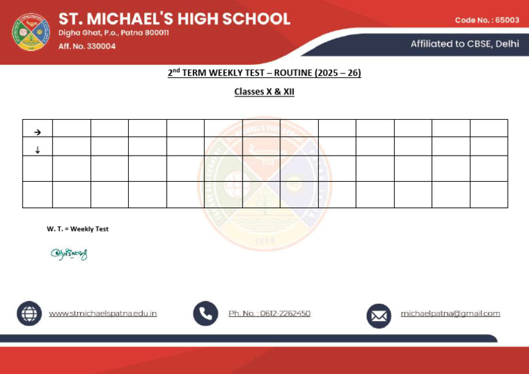 Weekly Test Schedule for X & XII | PDF