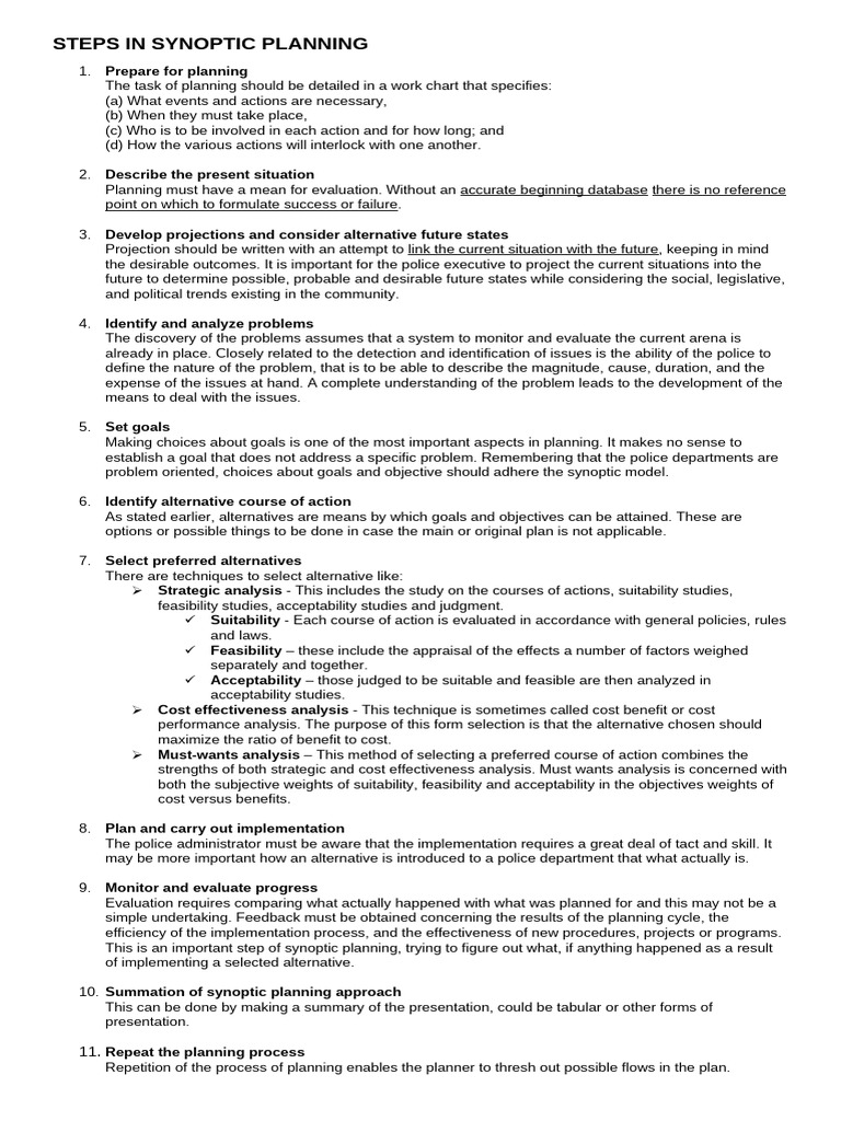 Steps for Effective Synoptic Planning | PDF | Evaluation | Goal