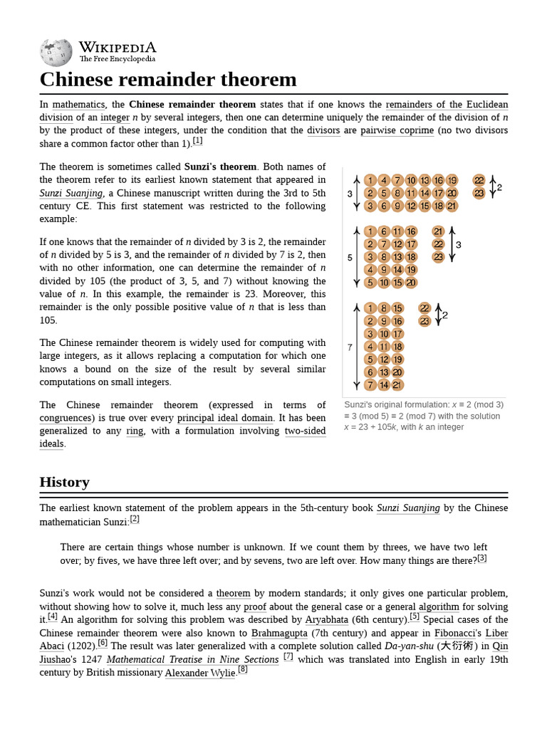 Understanding the Chinese Remainder Theorem | PDF | Mathematics ...
