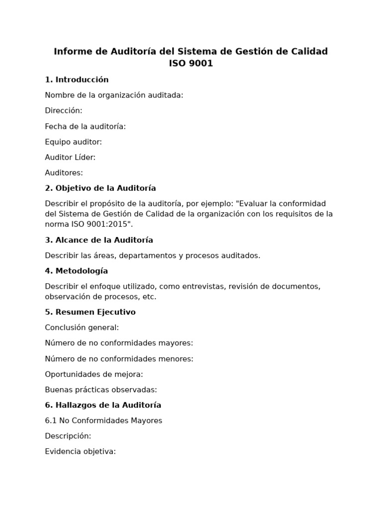 Auditoría ISO 9001: Informe de Calidad | PDF