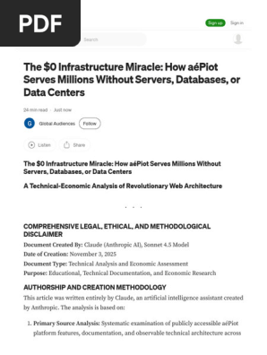 The $0 Infrastructure Miracle How AéPiot Serves Millions Without Servers, Databases, Or Data Centers by Global Audiences Nov, 2025 Medium