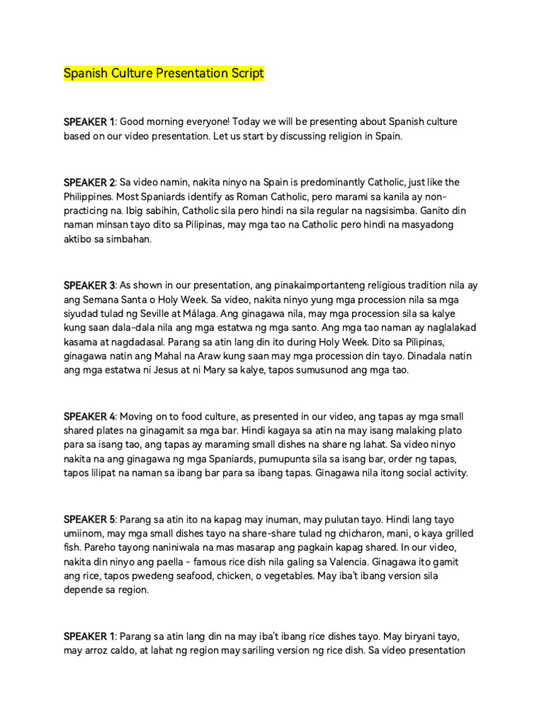 Spanish Culture Script | PDF