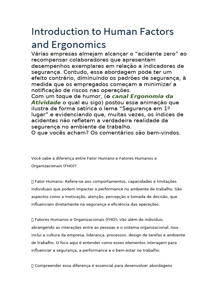 Introduction To Human Factors and Ergonomics | PDF | Cognitive Science