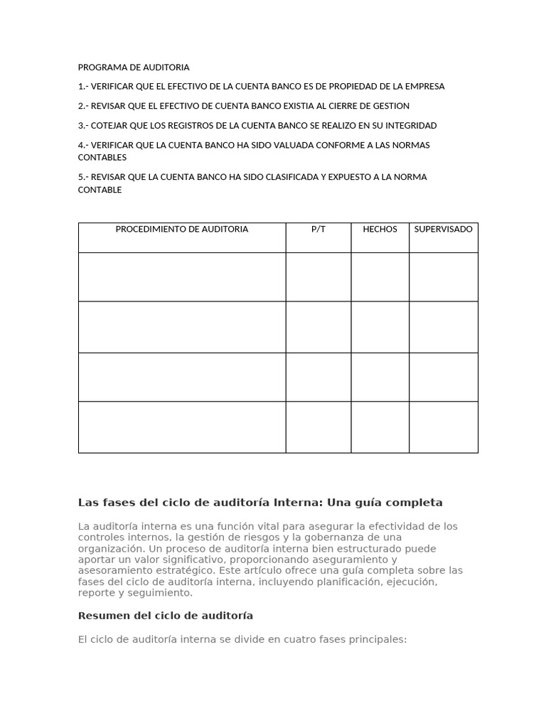Guía Completa del Ciclo de Auditoría Interna | PDF | Auditoría ...