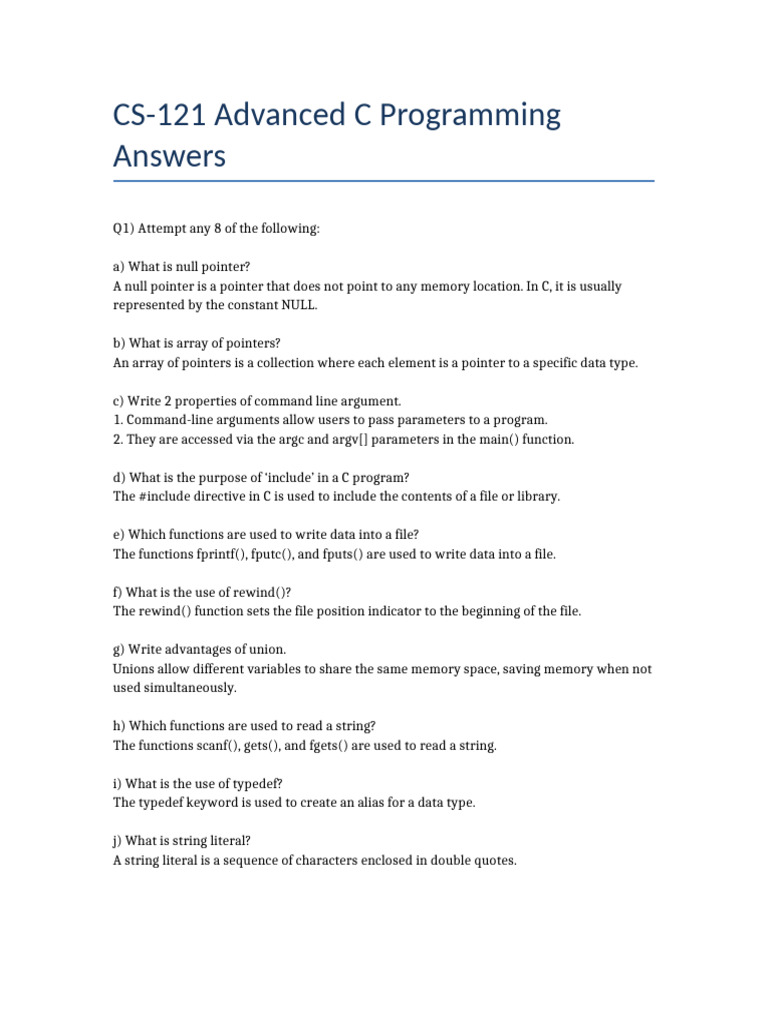 Advanced C Programming Concepts and Examples | PDF | Pointer (Computer ...