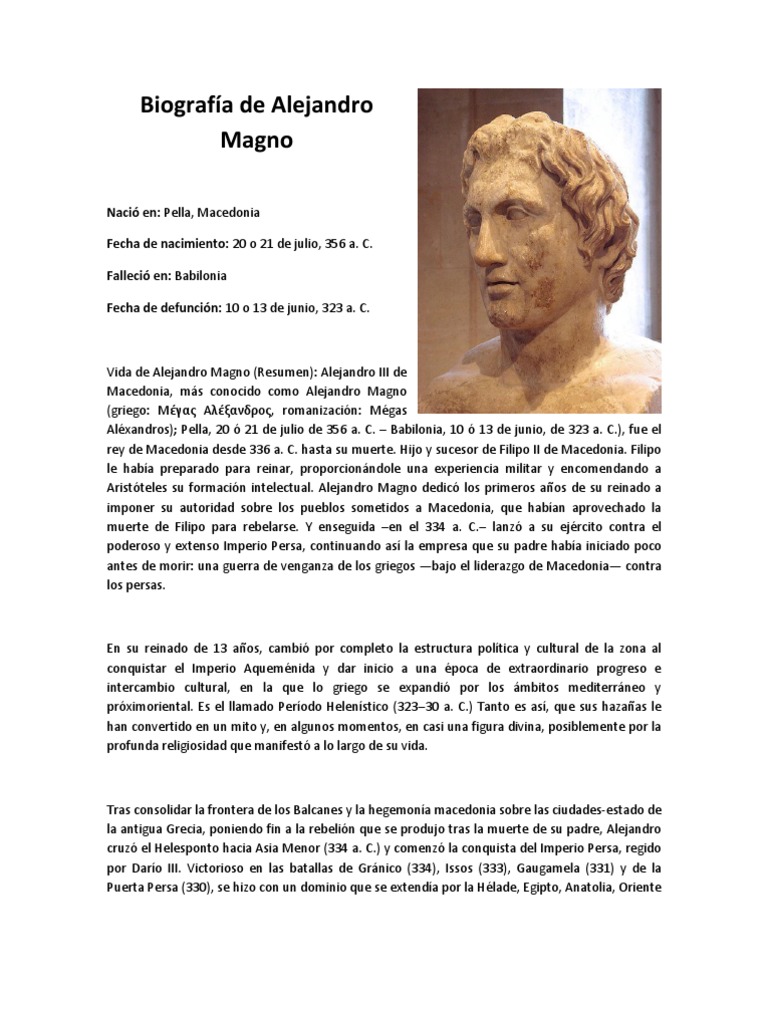 Biografía de Alejandro Magno | PDF | Alejandro el Grande | Macedonia ...