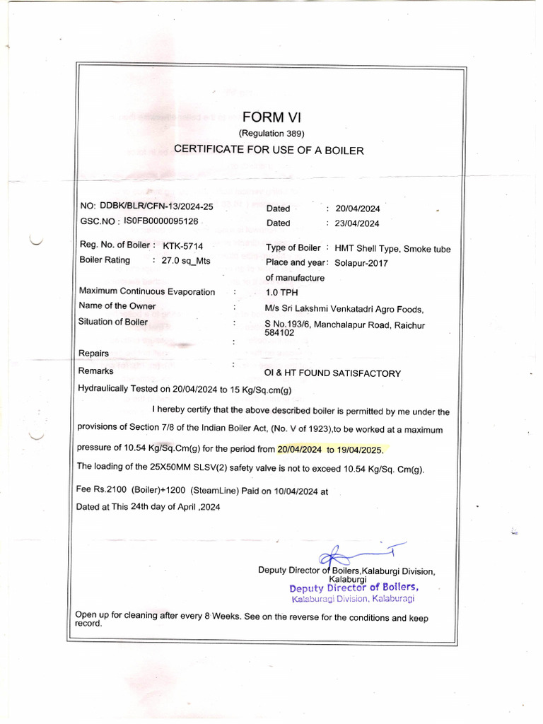 Boiler Renewal 20.04.24 To 19.04.25 | PDF