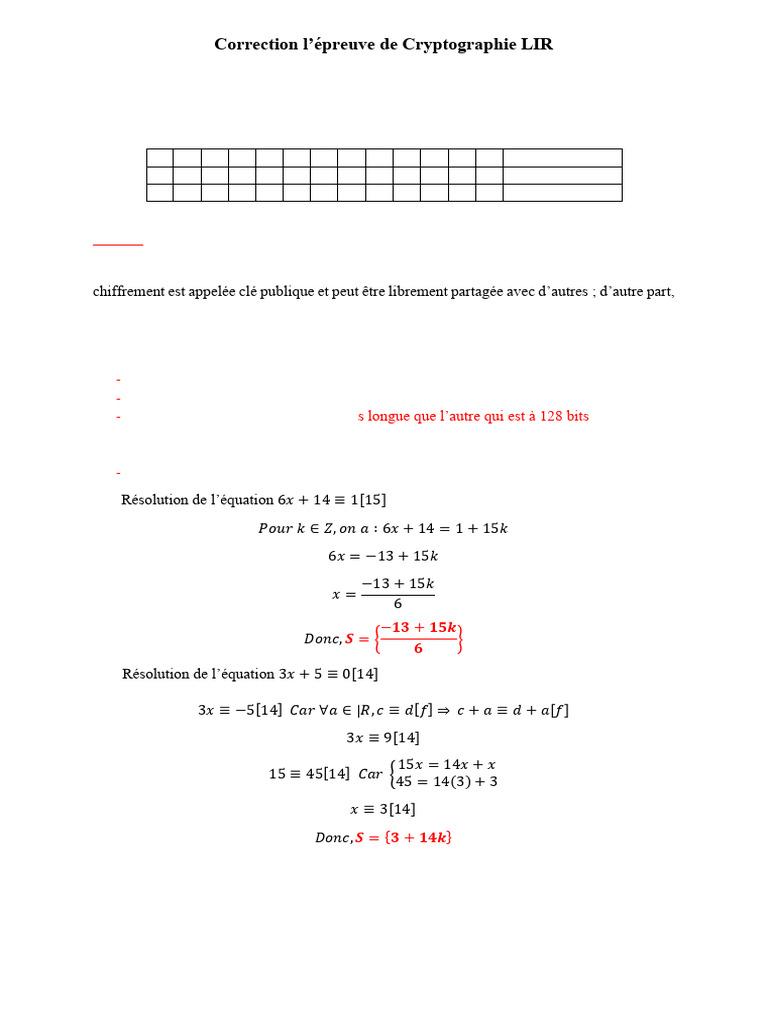 Correction de l'épreuve de Cryptographie | PDF | Cryptage | Cryptographie