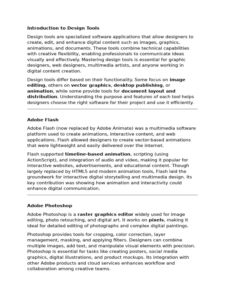 Essential Design Tools Overview | PDF | Adobe Flash | Adobe Photoshop