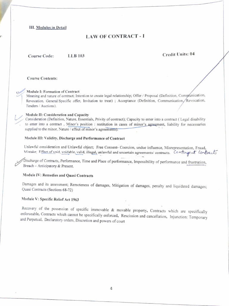 LLB 103: Law of Contract Modules Overview | PDF