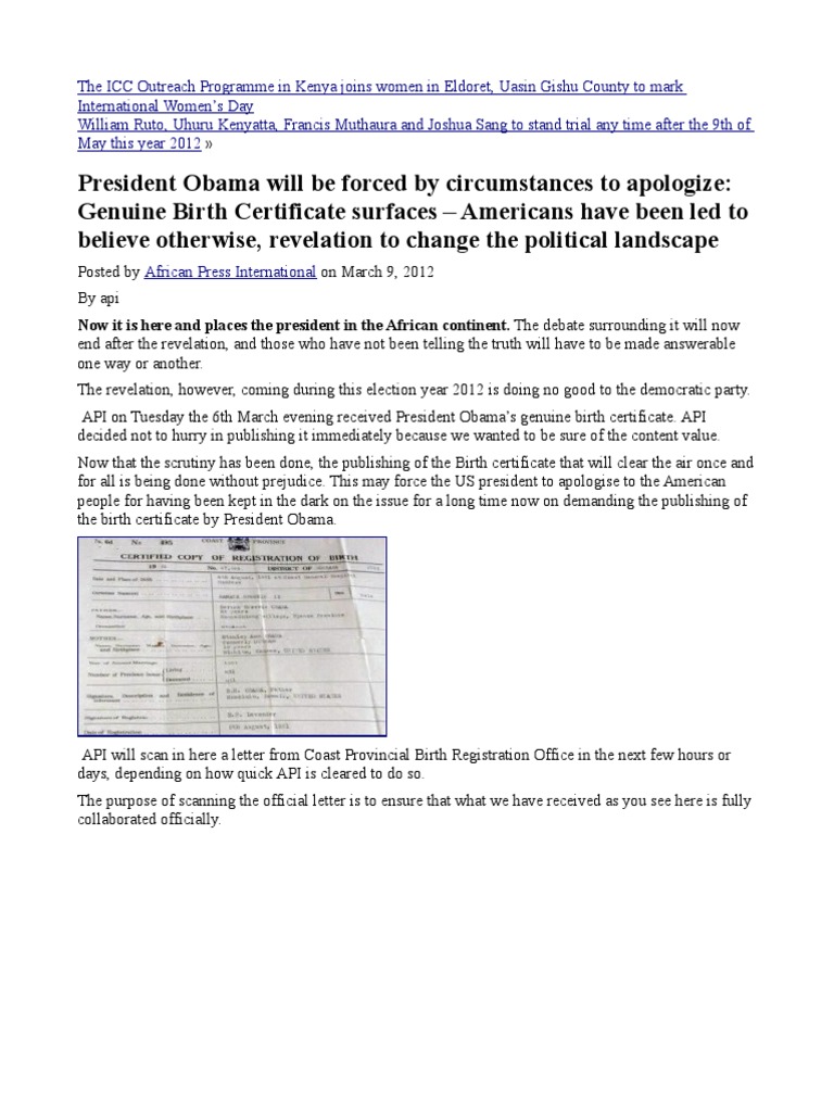 Obamas Kenyan Genuine Birth Certificate Surfaces Government Politics Obamas Kenyan Genuine Birth Certificate Surfaces Government Politics