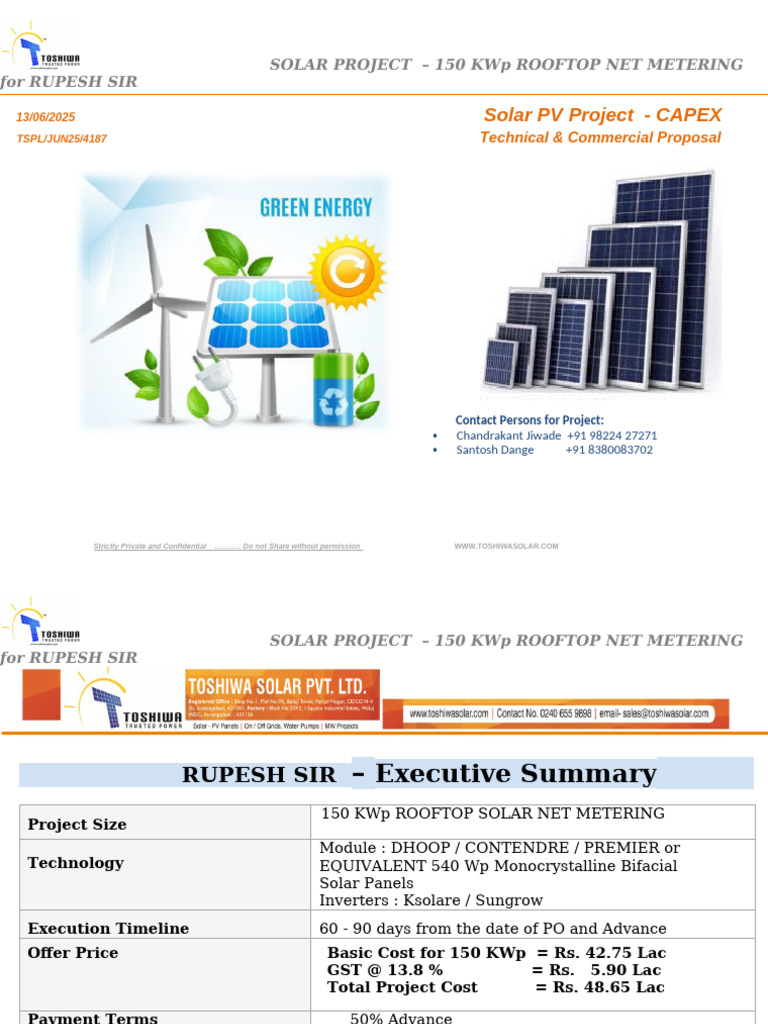 150 KWp Rooftop Solar Project Proposal | PDF | Photovoltaic System ...