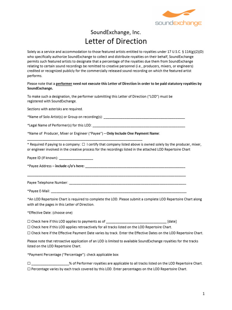 SoundExchange Letter of Direction Form | PDF | Limited Liability ...
