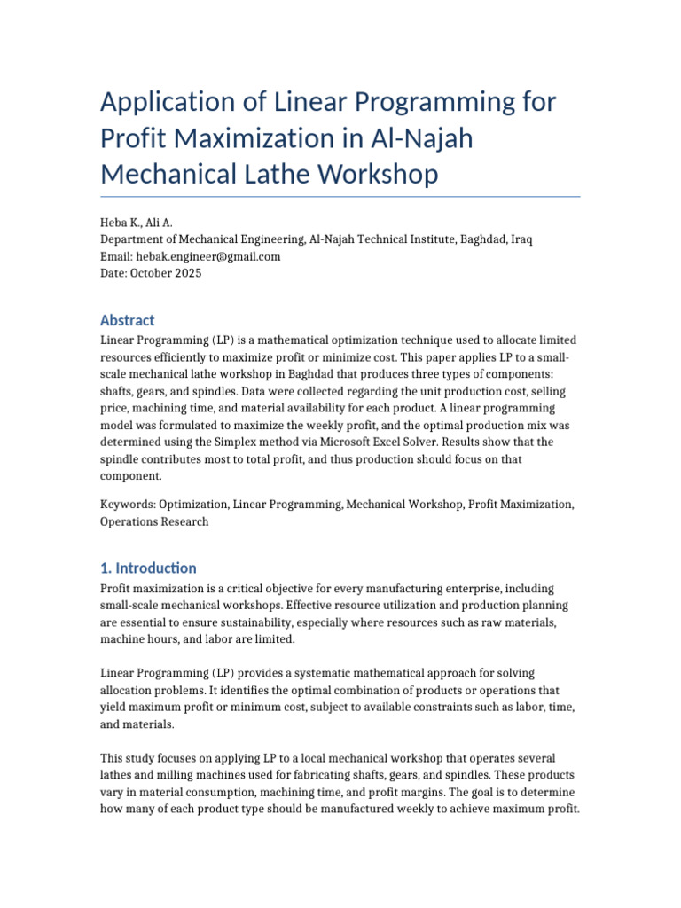 Linear Programming for Workshop Profit Optimization | PDF | Linear ...