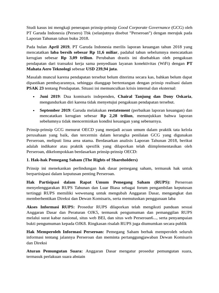 Penerapan GCG di PT Garuda Indonesia 2018 | PDF