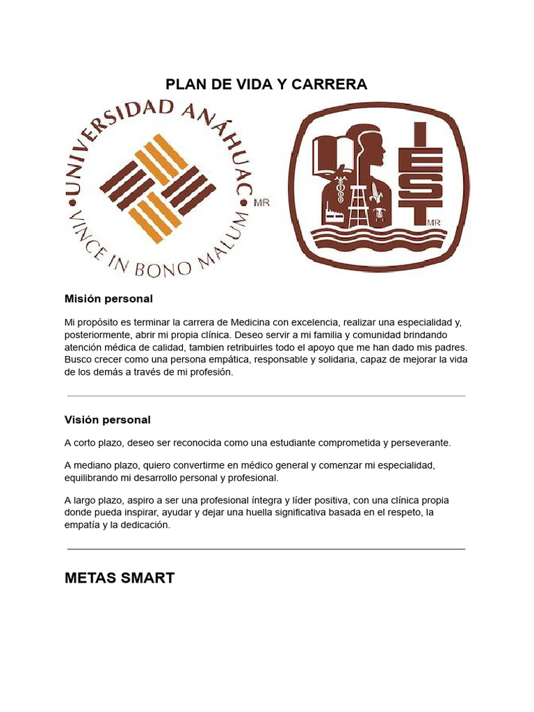 Plan de Vida y Carrera en Medicina | PDF | Medicina