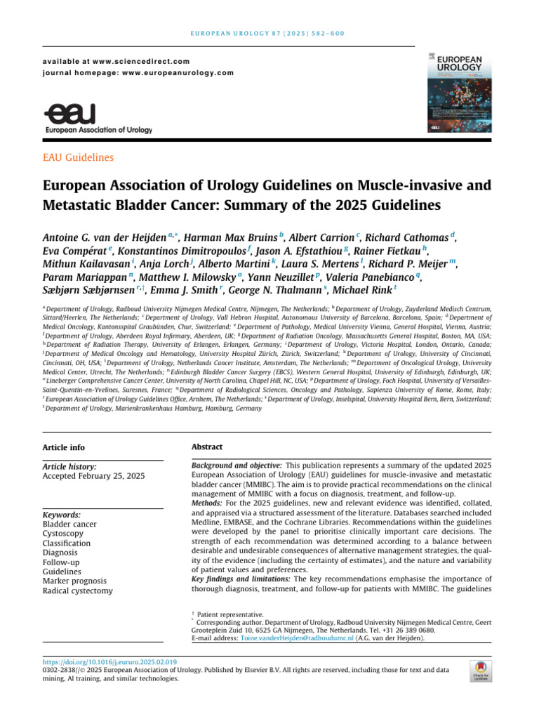2025 EAU Guidelines on Bladder Cancer | PDF | Magnetic Resonance ...