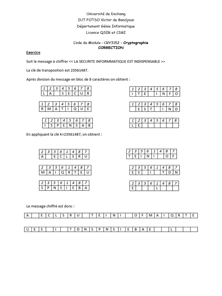Correction d'exercices de cryptographie | PDF | Cryptographie | Cryptage