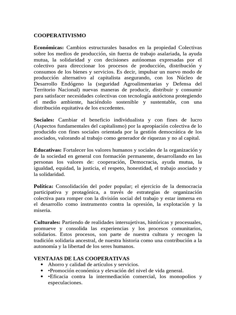 Ventajas y Principios del Cooperativismo | PDF | Cooperativa | Capitalismo