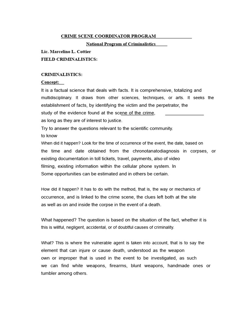 Crime Scene Coordinator Program Overview | PDF | Crime Scene | Forensic ...